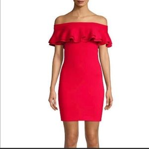 John + Jenn Red Harriet off the shoulder dress